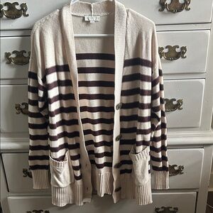 LOFT Outlet Striped Beige and Brown Women's Sweater, Women’s Small